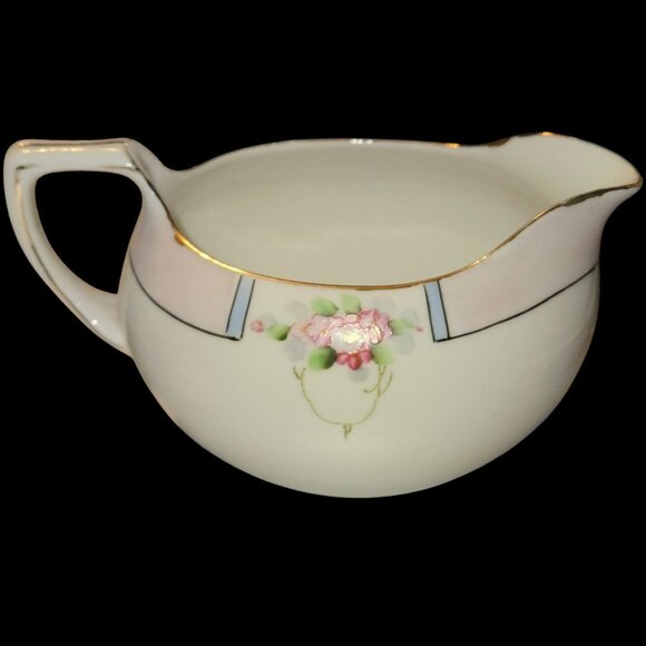 Nippon Hand Painted Cream & Sugar Set With Lid - Floral Design - Picture 7 of 9